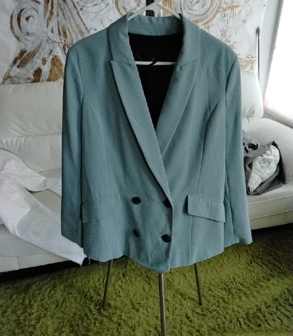 River Island Double-Breasted Blazer in Sage Green